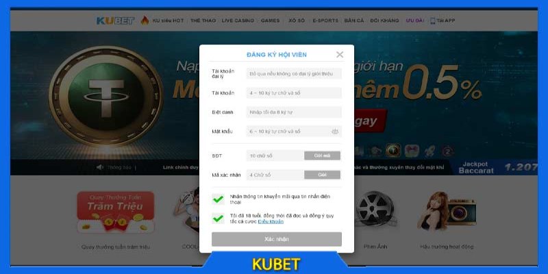 Chọn mục đăng ký Kubet và điền thông tin cá nhân