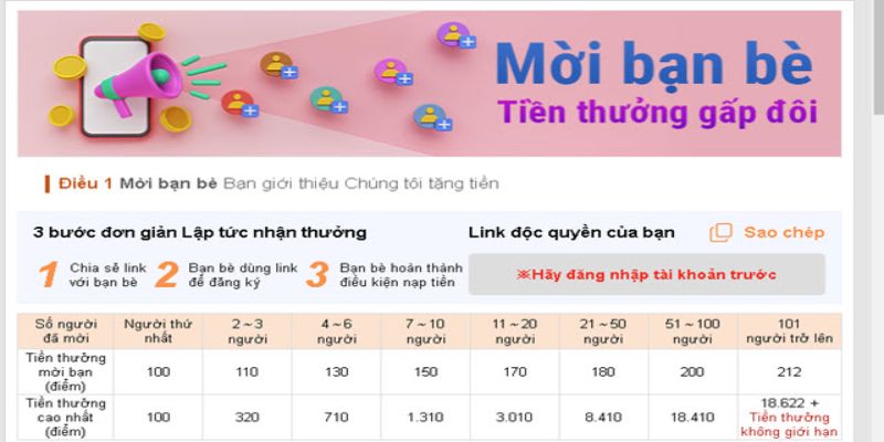 Mời bạn bè cùng tham gia nhận ngay tiền thưởng