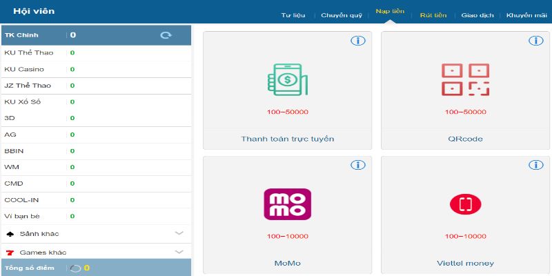 Phương thức nạp tiền Kubet nhanh chóng qua ngân hàng