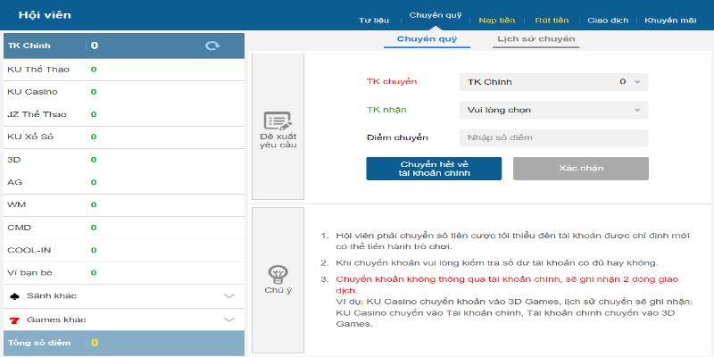 Điền đúng thông tin và thực hiện chuyển quỹ về tài khoản chính
